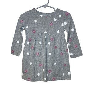 Okie Dokie Baby Girls Long Sleeve Grey Dress with Hearts Size 18 Months